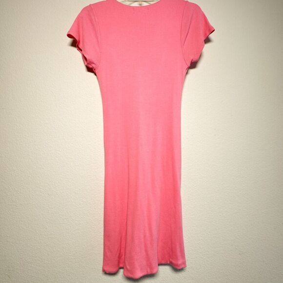 L Space Lani Pink Guava Ruched Mini Short Sleeve Stretch Dress Medium - Picture 7 of 9